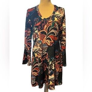 Win Win Womens Bohemian Paisley Flare Bottom Tunic Top or Mini Dress L/XL